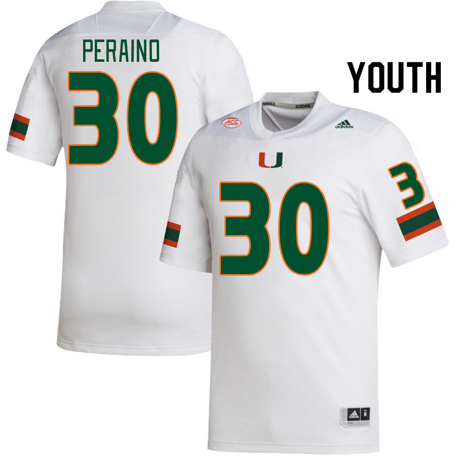 Youth #30 Mike Peraino Miami Hurricanes College Football Jerseys Stitched-White